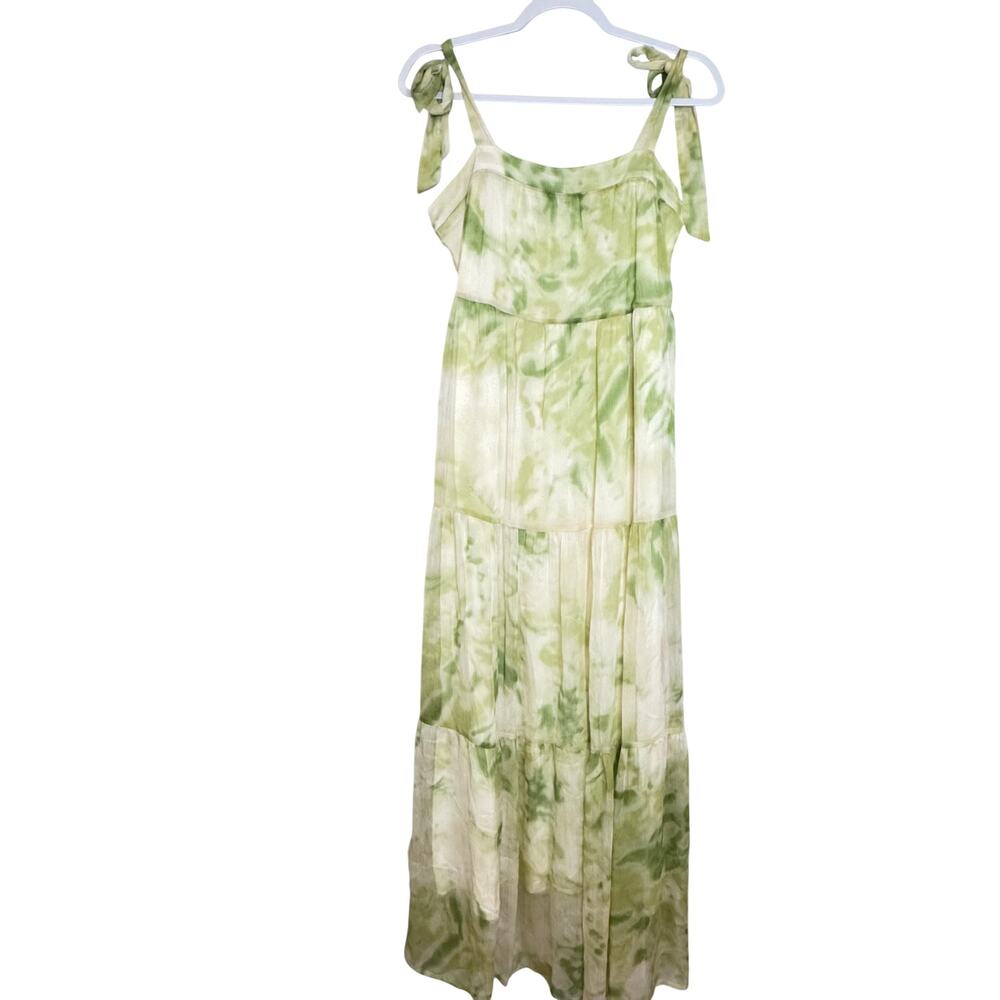 Line & Dot Sleeveless Palm Chiffon Maxi Dress Lime Green Women’s Small - Picture 2 of 9